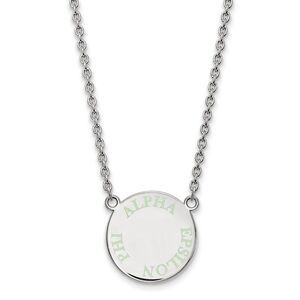 Sterling Silver Alpha Epsilon Phi Small Lt Green Enamel Necklace